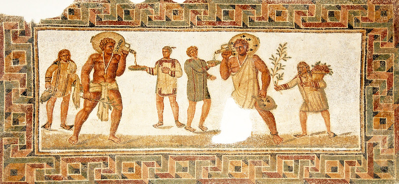 Emperor Nero and the Roman Garden Style: Roman mosaic depicting a banquet.